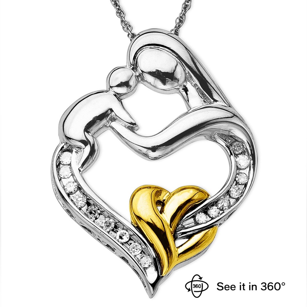 Mother & Infant Diamond Pendant Necklace 14k Gold & Sterling Silver 1/10ct t.w⭐️ - Picture 8 of 8